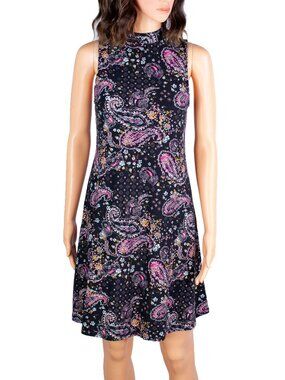 Mudd Size M Cute Summer Paisley Sleeveless Dress Black Pink Fit Flare